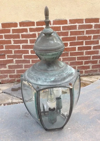 Vintage Porch Light Outdoor Flush Mount Weathered Green Patina Cover