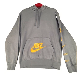 Nike Felpa Con Cappuccio Grigio Taglia S Pile Logo Oro Uomo - Foto 1 di 10
