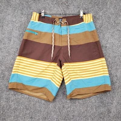 Pantalones Cortos de Natación Patagonia Para Hombres 32 Marrón Wavefarer Tabla Rayas Surf Playa Foto 1 de 4