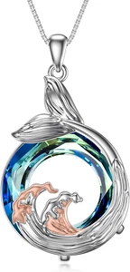 Mermaid Tail Crystal Necklace Sterling Silver Pendant Jewelry Gifts for Women - Picture 1 of 6