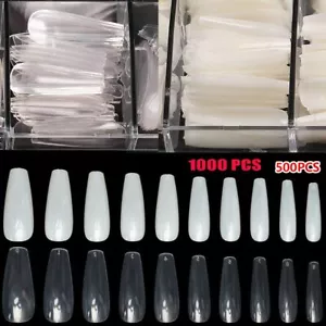 500/ 1000Pcs Full Cover Ballerina Coffin Long False Acrylic Nail Tips Fake Nails - Picture 1 of 14