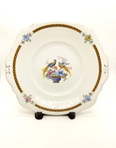 Altrohlau Nerlich Czech Serving Bowl Golden Pheasants Flowers Urn Red Band - Picture 1 of 6