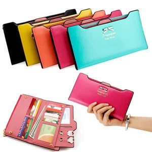 Women's Lady Long Leather Wallet Multi ID Credit Card Holder Bowknot Purse Gift - Picture 1 of 19