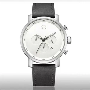 ROSHT Men's Chronograph Watch Black Leather Band White Dial NEW WITH BOX - Picture 1 of 11