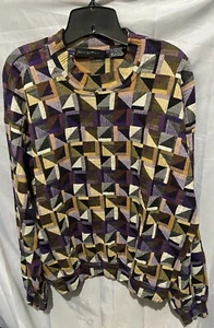 Jhane Barnes Cotton Blend Multicolor Abstract Knit Textured Crewneck Sweater S - Picture 1 of 24
