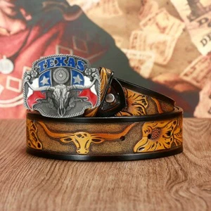 Western Cowboy Cintura Uomo Pelle Dai Personalità In rilievo - Foto 1 di 28