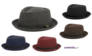 Men's Diamond Shape 100% Wool Small Brim Fedora with Adjustable Drawstring - Picture 1 of 51