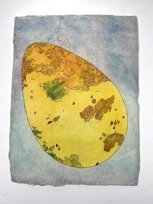 Акварель абстрактное яйцо с линиями и трещинами 12x9 дюймов орг пасхальное народное искусство - Изображение 1 из 4