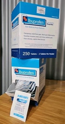 Ibuprofen 250 Tabs 500 Total. 200 mg. 2 Boxes Of Individual Packets  Exp:02/2027 - Image 1 of 4