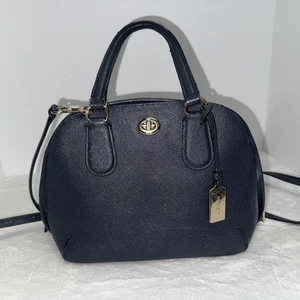 Cartera Coach Prince Street - Cuero Guijarro Azul Marino Herrajes Dorados Asas - Imagen 1 de 9