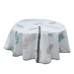 Outdoor Waterproof Tablecloth with Umbrella Hole & Zipper for Patio Table - Picture 1 of 12