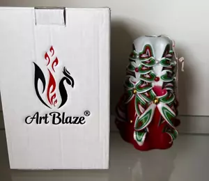Unique Handmade Gift Candle Hand Carved Art Candle 5.5" Green, White and Red - Picture 1 of 6