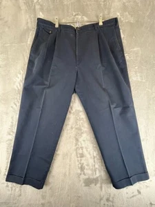 Savane Chino Pants Mens Navy Pleated Cotton Elastic Waist Size 42 X 29 - Picture 1 of 11