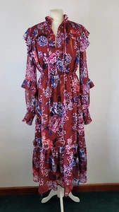 Karen Millen Floral Georgette Pleated Maxi Dress Size Uk 10 BNWT - Picture 1 of 12