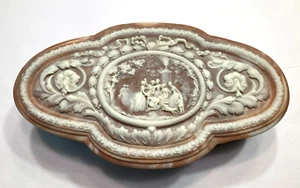 Incolay Oval Rose Colored Jewelry or Trinket Box with Ladies - Picture 1 of 6