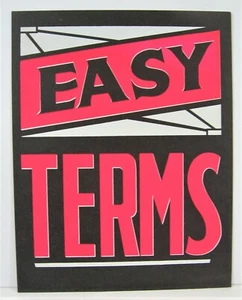 Vintage Easy On Terms / Country Store Cardboard 11x14 Window Sign Old Stock - Picture 1 of 1