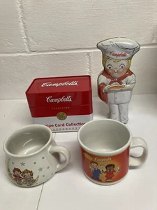 Campbell’s Kids 1998 Tin Box 2001 & 2003 Houston Harvest Glass Cups & Recipe Box - Picture 1 of 3