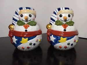 Vintage Christmas SNOWMAN CANDLE HOLDERS centerpiece Decor NORITAKE Epoch Box - Picture 1 of 24