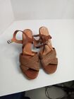 MARIELLA Tan Leather Strappy Buckle Platform Heel Sandal Size 9m SKU#04090