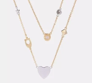 Collar Coach Corazón, Estrella, Cristal Doble Cadena Nuevo con Etiquetas - Imagen 1 de 6
