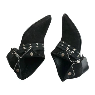 Free People Chesa 黑色皮革侧拉链镶嵌低靴 37 码 US 7 全新 — 第 1/4 张图片