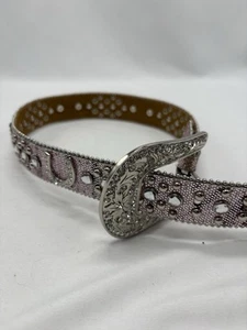 Nocona Girl's Belt Size 22 Pink Glitter Horseshoe Rhinestones Rodeo EUC - Picture 1 of 5