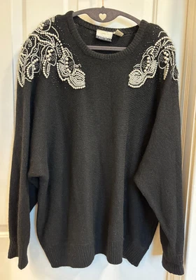 Винтажный женский свитер Roberta di Castelli черный с бисером размер 26/28 шелк ангора - Изображение 1 из 4