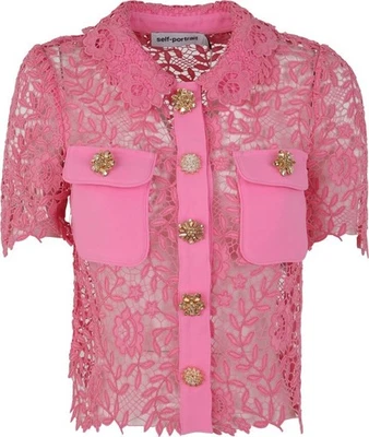 Top de encaje rosa rosa elegante autorretrato talla US 0/UK 4 Foto 1 de 4