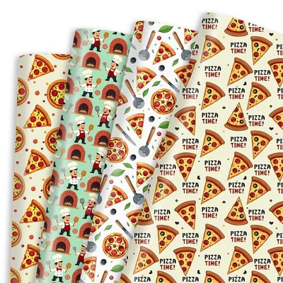 12 folhas de papel de embrulho para pizza, embrulho de presente engraçado papel de embalagem temático para presente... - Imagem 1 de 4
