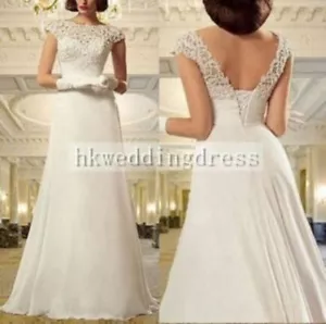 Vintage Cap Sleeves Lace Up wedding dress Bridal Gown Custom Size 4 6 8 10 12++ - Picture 1 of 5