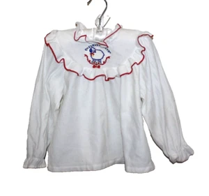 Vintage Oshkosh Girls Long Sleeve Shirt 3T White Flowers Blue Stitch Ruffle Lamb - Picture 1 of 10