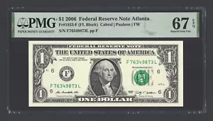 United States-Federal Reserve On Dollar 2006 Fr#1933-F (FL Block) UNC Grade 67 - Picture 1 of 2