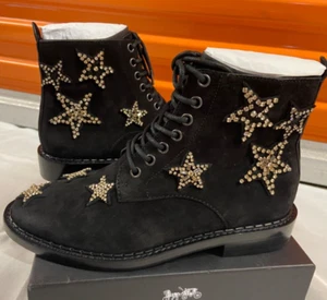 COACH Black Suede Embellished Rhinestone Stars G2313 Ankle Boots New 5 SS068 - Picture 1 of 10