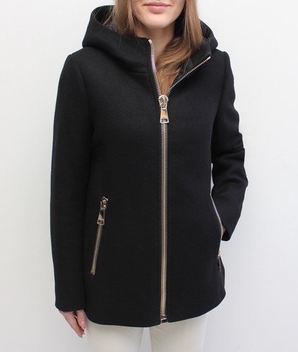 Autentico cappotto giacca piumino lana donna MONCLER Arbu con cappuccio nero 1 S