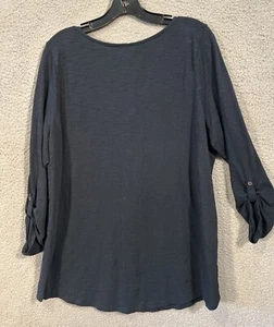 J.Jill Button Back Tunic Top Women's Size XL Blue Roll Tab Sleeve Round Neck - Picture 1 of 9