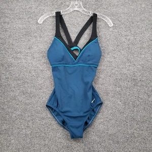 Nike Swimsuit Womens 6 Blue One Piece V Neck Cut Out Back Sleeveless Stretch - Picture 1 of 12