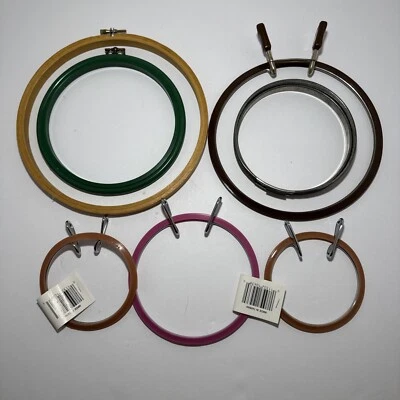 Lot of 7 Vintage & New Embroidery Spring Tension And Flexiloop Hoops & Magnifier - Image 1 of 4