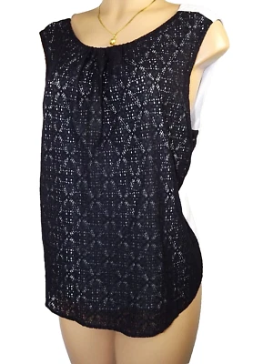 NEW $69 THE LIMITED Lace Outer Blouse Blue Sleeveless Tie Back Keyhole Petite XL - Image 1 of 4