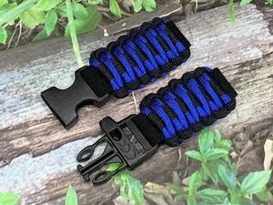20 22 mm Black Blue Adjustable Survival Paracord Watch Band Fits 7"- 8" Wrists - Picture 1 of 6