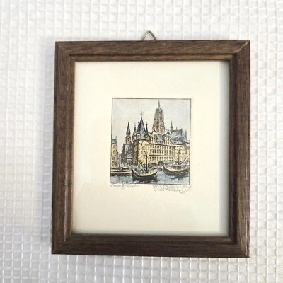 Cuadro en miniatura firmado grabado en color Frankfort marco de madera sintética mate Foto 1 de 4