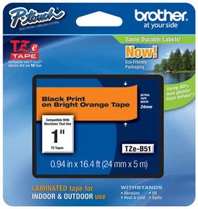 Genuine Brother TZe-B51 P-touch Label Maker Tape TZeB51 TZB5 TZ-B51 Black Orange - Picture 1 of 22