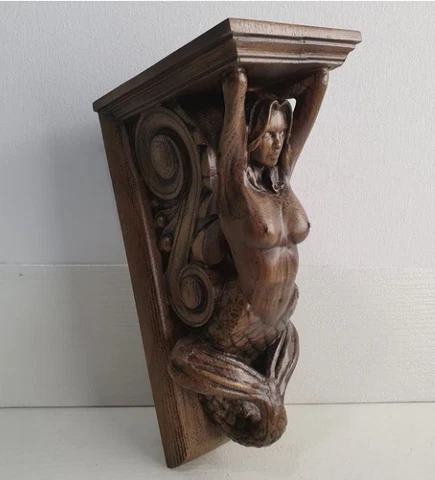 Corbel Mermaid of wood Decorative Carved Wooden Corbel 1pc Wall Hanging Decor Cover