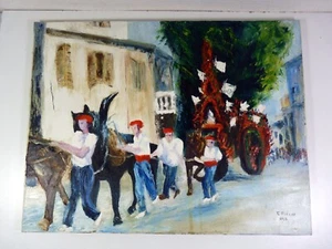 HST XX° Procession Pays Basque par artiste Maria Monclar signée C. PIELAT 1985 - Picture 1 of 8