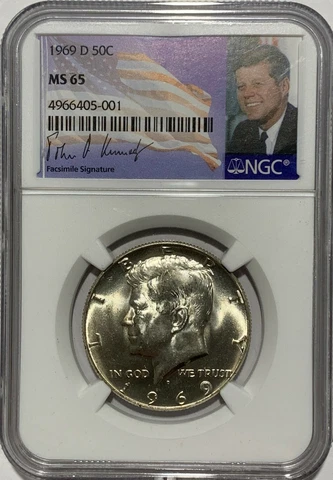 1969 D NGC MS65 SILVER KENNEDY HALF DOLLAR JFK COIN SIGNATURE LABEL 50C Cover
