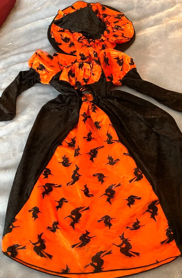 Princess Paradise Witch's Black & Orange Dress & Hat Size Small 6 - Image 1 of 4