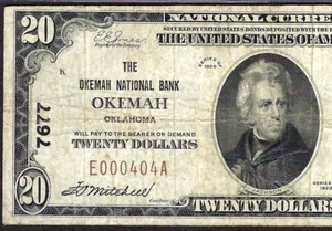 OK 1929 20 $ ❀❀ OKEMAH, OKLAHOMA ❀❀ PMG VERY FINE 20 - Bild 1 von 3