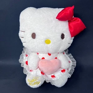 Hello Kitty Valentine's Day Plush Satin Dress Holding Heart Sitting Red Bow - Picture 1 of 8