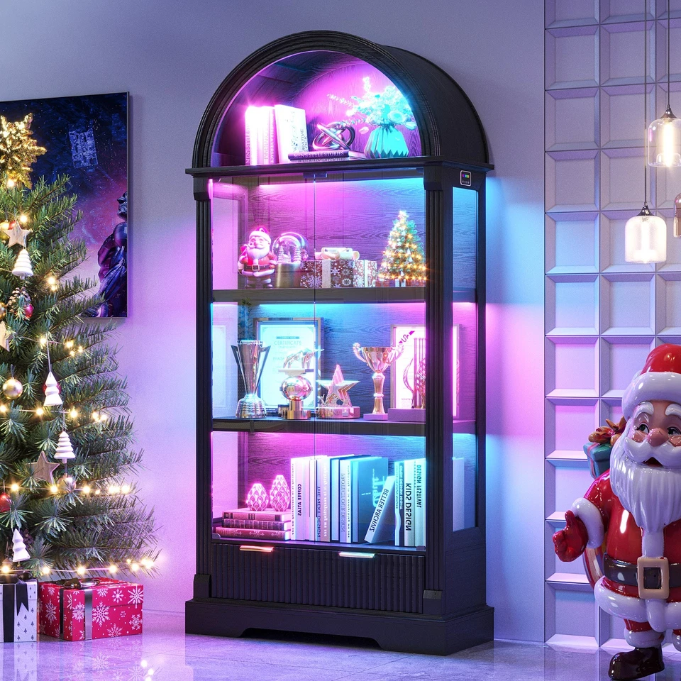 Gabinete de curiosidades arqueado con puertas de vidrio, vitrina iluminada de 72" de alto para juguetes Foto 1 de 1
