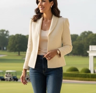 Chaqueta Donna Karan Boucle Chal Cuello Pulsera Longitud Manga Talla 14 Nueva con Etiquetas $495 Foto 1 de 4