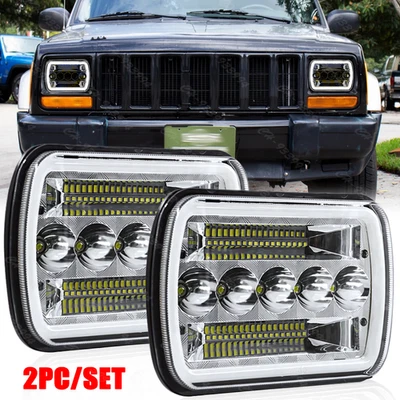 Pair 5x7 7x6" LED Headlights Square Lamp Hi/Low Beam For Jeep Cherokee XJ YJ - Image 1 of 4